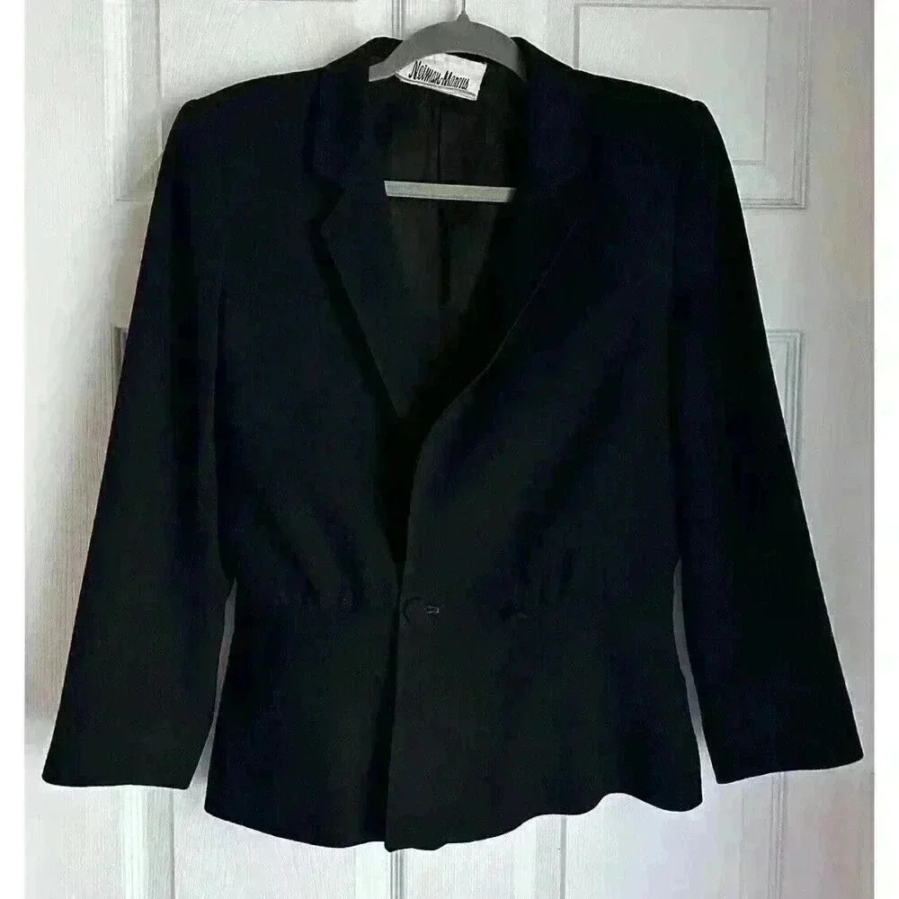 Vintage Daniele O by Tahari Neiman Marcus Women Black Wool Blazer Size 11/12